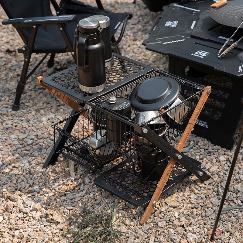 ポータブル折りたたみキャンプテーブルバスケット多層収納バスケ - Camping Cooking Basket のレビューと価格