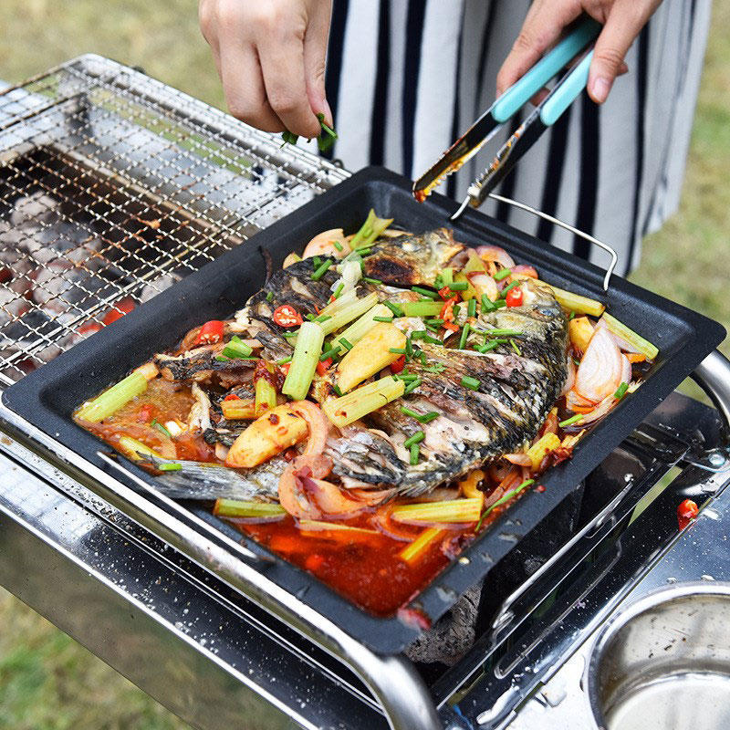 屋外用厚い四角グリルパン 2つのハンドル付き ポータブルノン - Camping Cooking Survival のレビューと価格