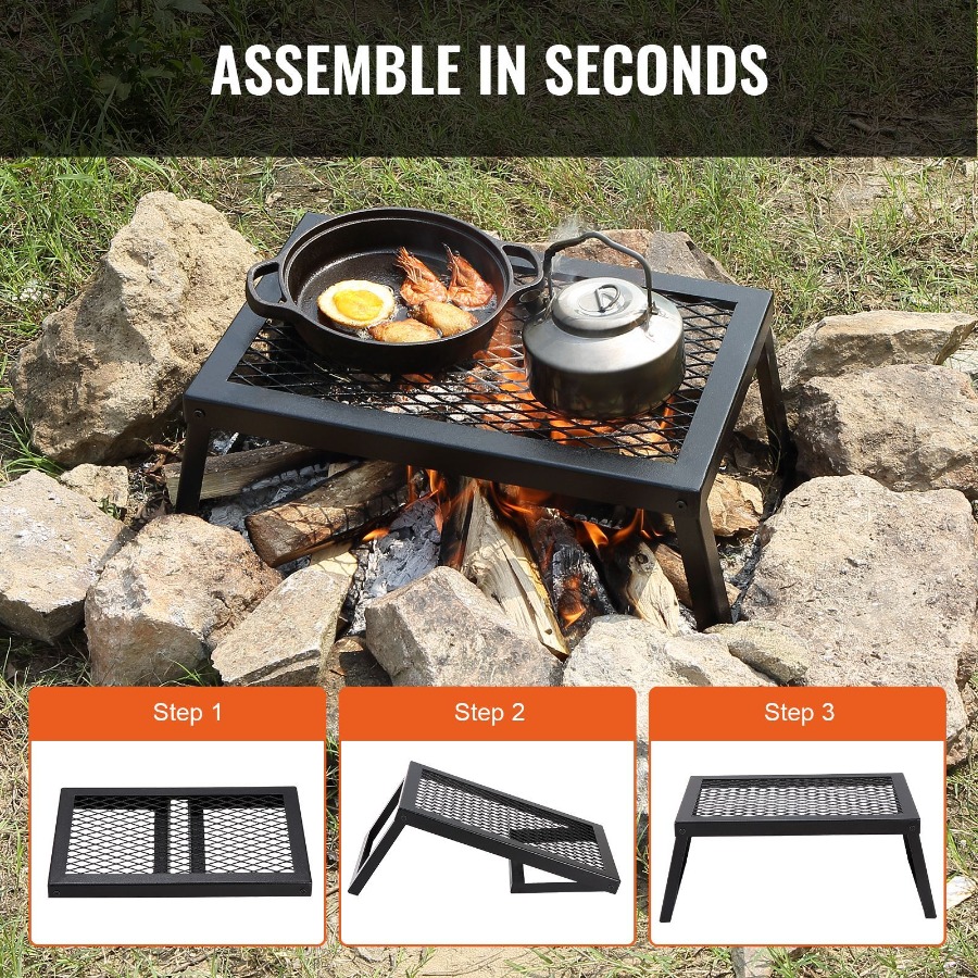 折りたたみ式キャンプファイヤーグリル、頑丈なスチールメッシュ - Camping Cooking Over Fire のレビューと価格