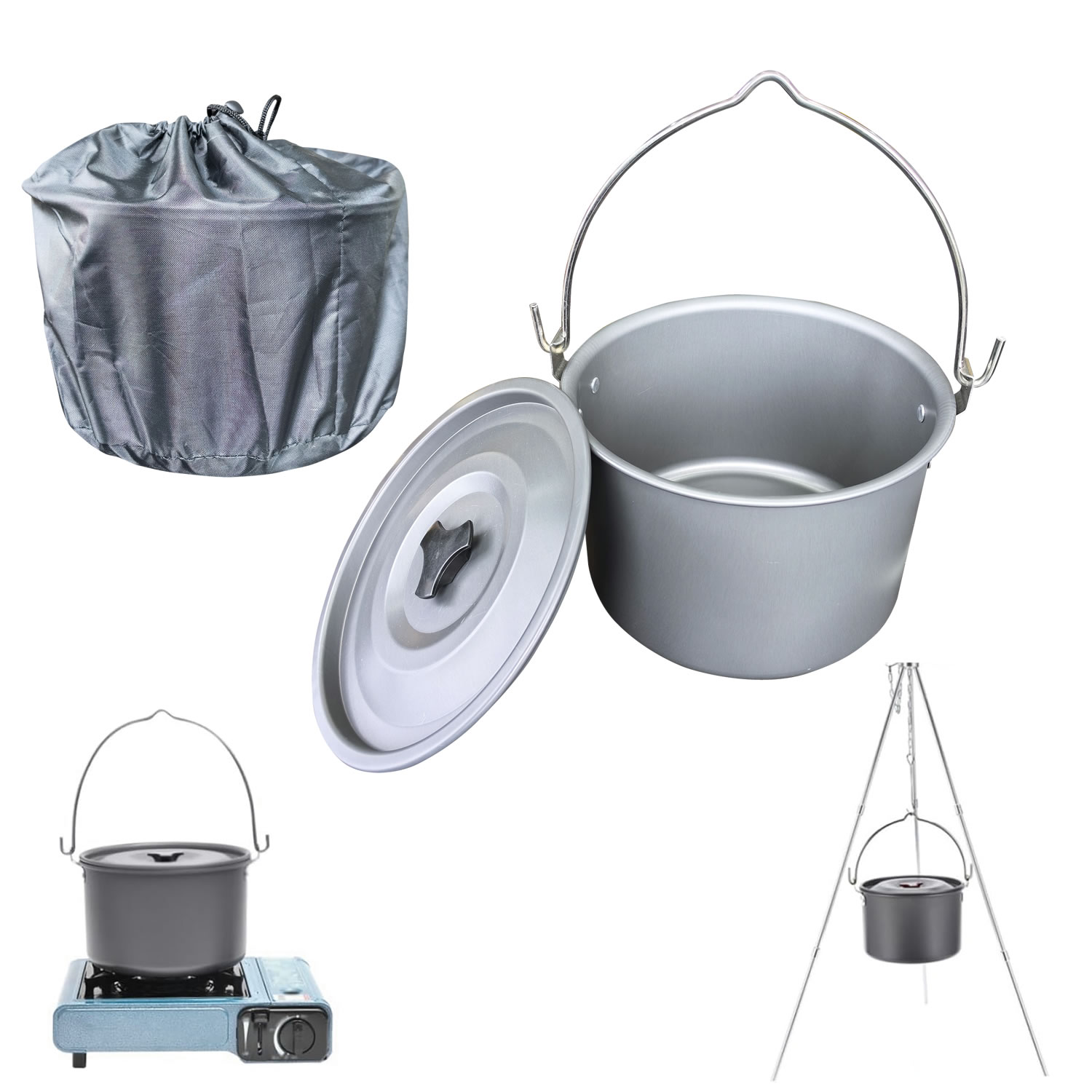 4L屋外吊り下げ式ポット キャンプ ピクニック用大型スープポ - Camping Cooking Pot Large のレビューと価格