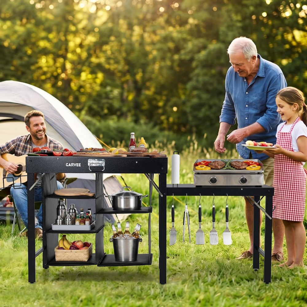 折りたたみ式メタルグリルテーブル（サイドエクステンションと収 - Camping Cooking Table Foldable のレビューと価格