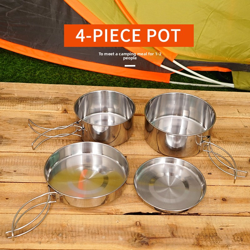 CLS 4ピースステンレス製キャンプ調理器具セット ポータブ - Nesting Camping Cooking Set のレビューと価格