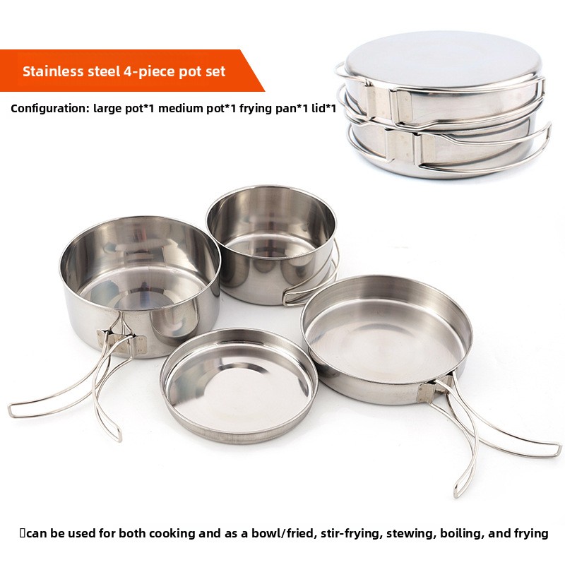 CLS 4ピースステンレス製キャンプ調理器具セット ポータブ - Nesting Camping Cooking Set のレビューと価格