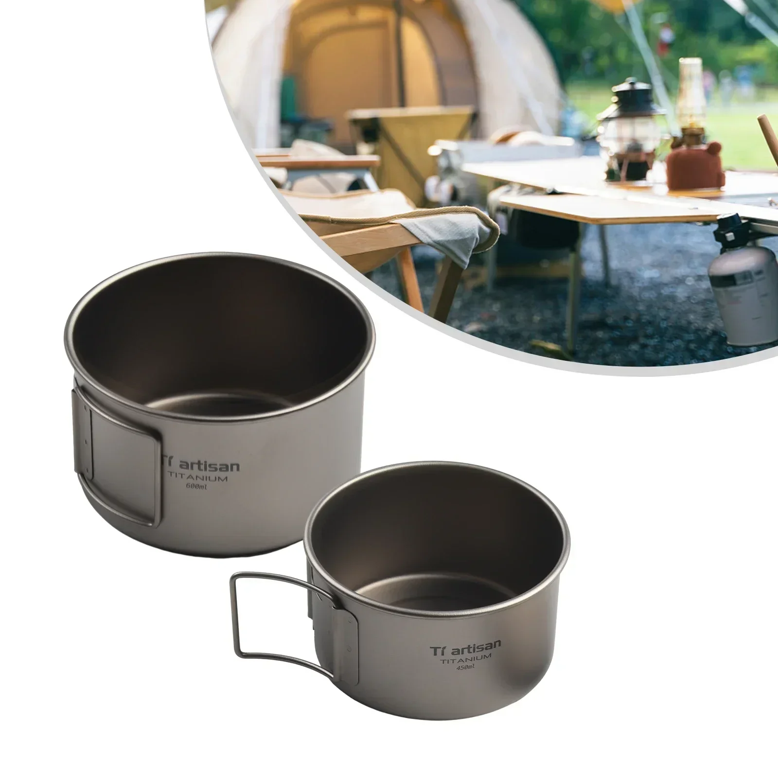 キャンプ用折りたたみハンドル付きチタンボウル、ディナーフード - Camping Cooking Cover のレビューと価格