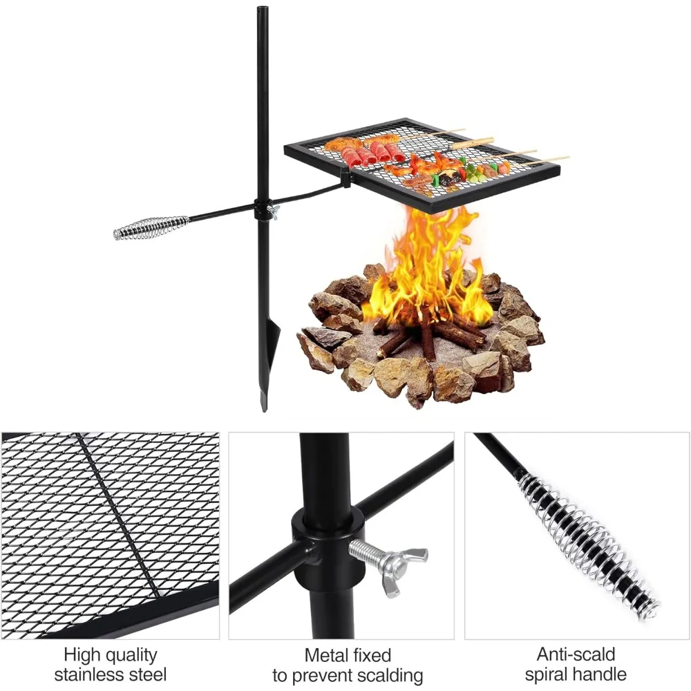 回転式キャンプファイヤーグリル、頑丈なスチール製火格子、キャ - Camping Cooking Over Fire のレビューと価格