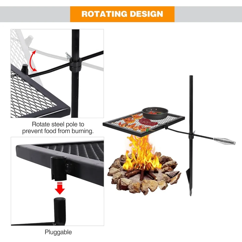 回転式キャンプファイヤーグリル、頑丈なスチール製火格子、キャ - Camping Cooking Over Fire のレビューと価格