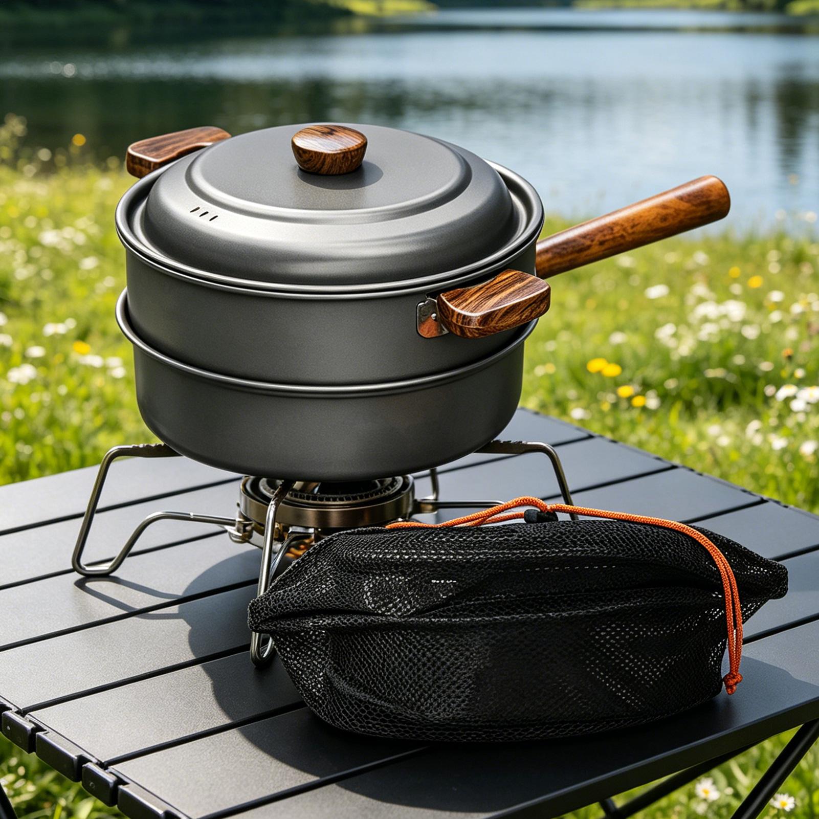 キャンプポット ポータブル 大型 軽量 二層蒸し器 キャンプ - Camping Cooking Pot Large のレビューと価格