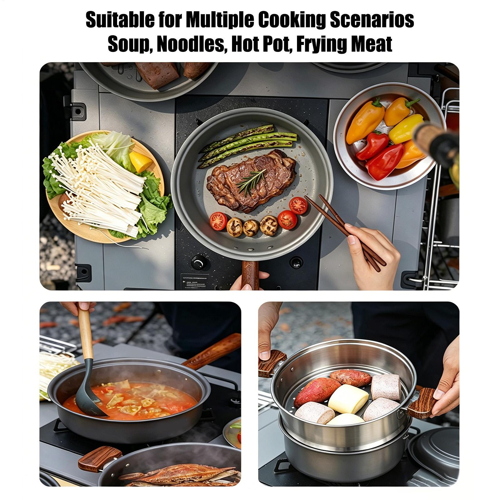 キャンプポット ポータブル 大型 軽量 二層蒸し器 キャンプ - Camping Cooking Pot Large のレビューと価格