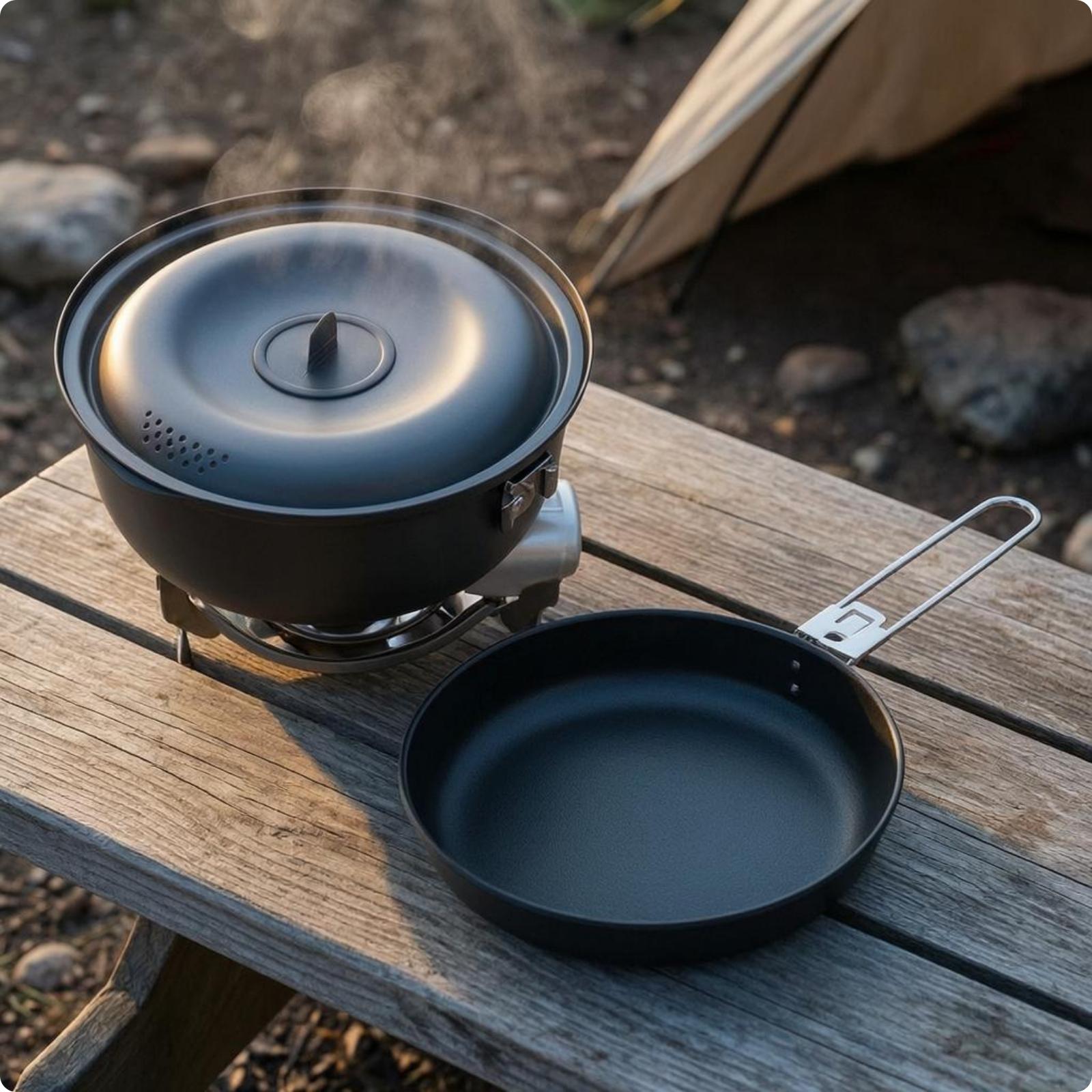 屋外調理器具 ノンスティック キャンプ用調理器具セット コン - Nesting Camping Cooking Set のレビューと価格