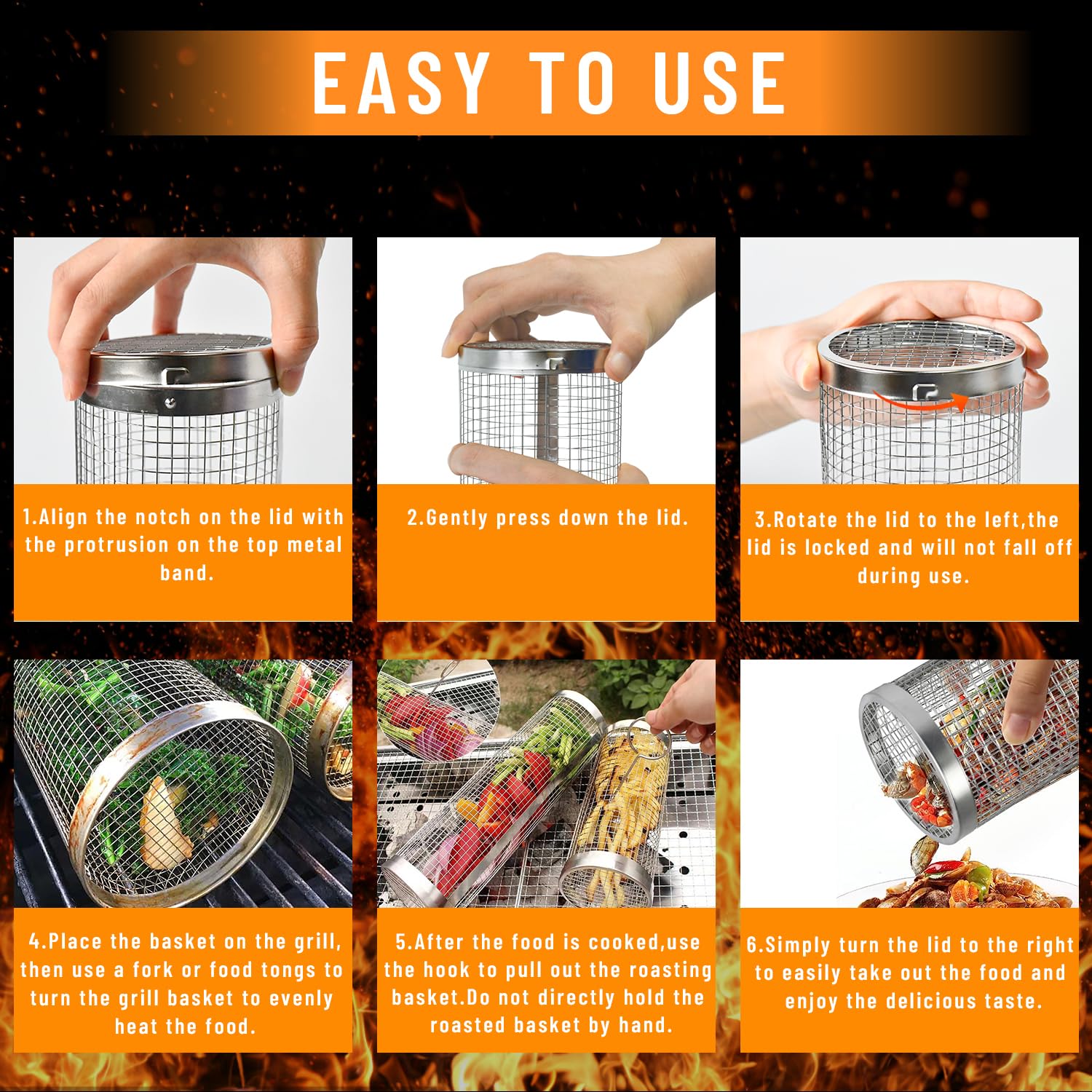2 個ローリンググリルバスケット屋外グリル用ステンレススチー - Camping Cooking Basket のレビューと価格