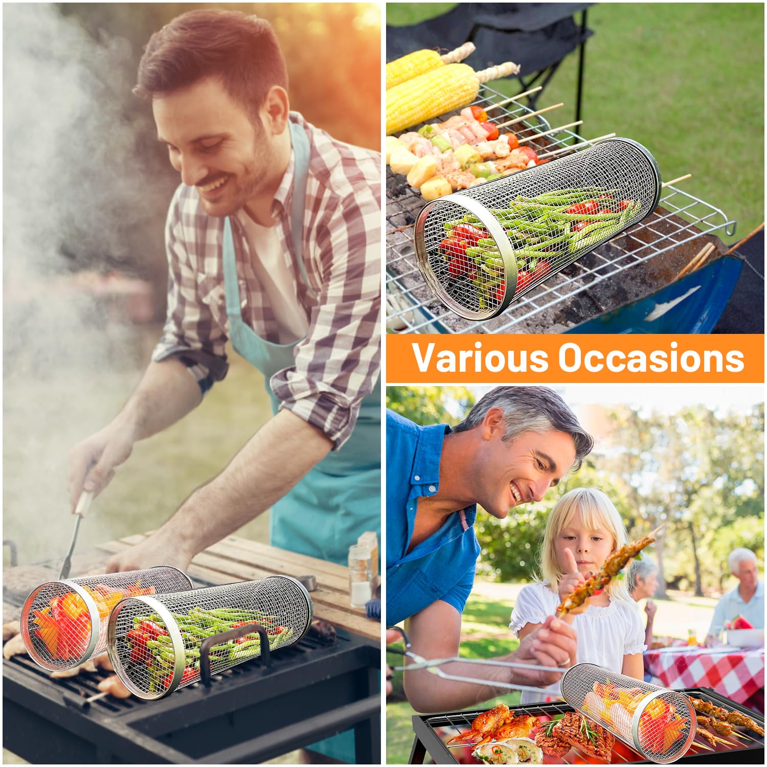 2 個ローリンググリルバスケット屋外グリル用ステンレススチー - Camping Cooking Basket のレビューと価格