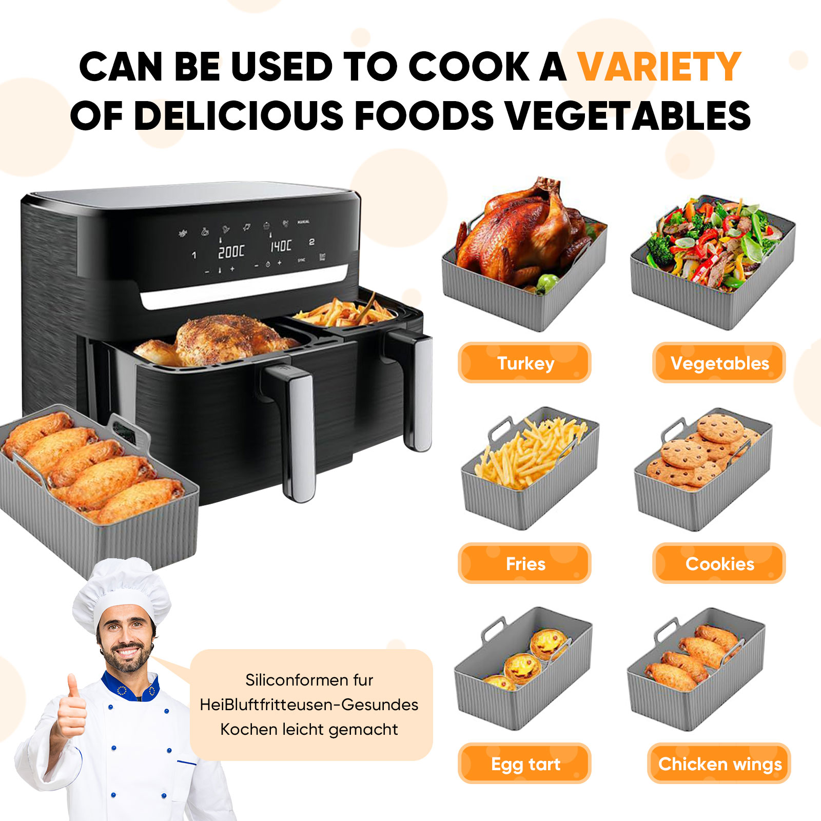 再利用可能なシリコンエアフライヤーマット、ベーキングパン型、 - Camping Cooking Mat のレビューと価格