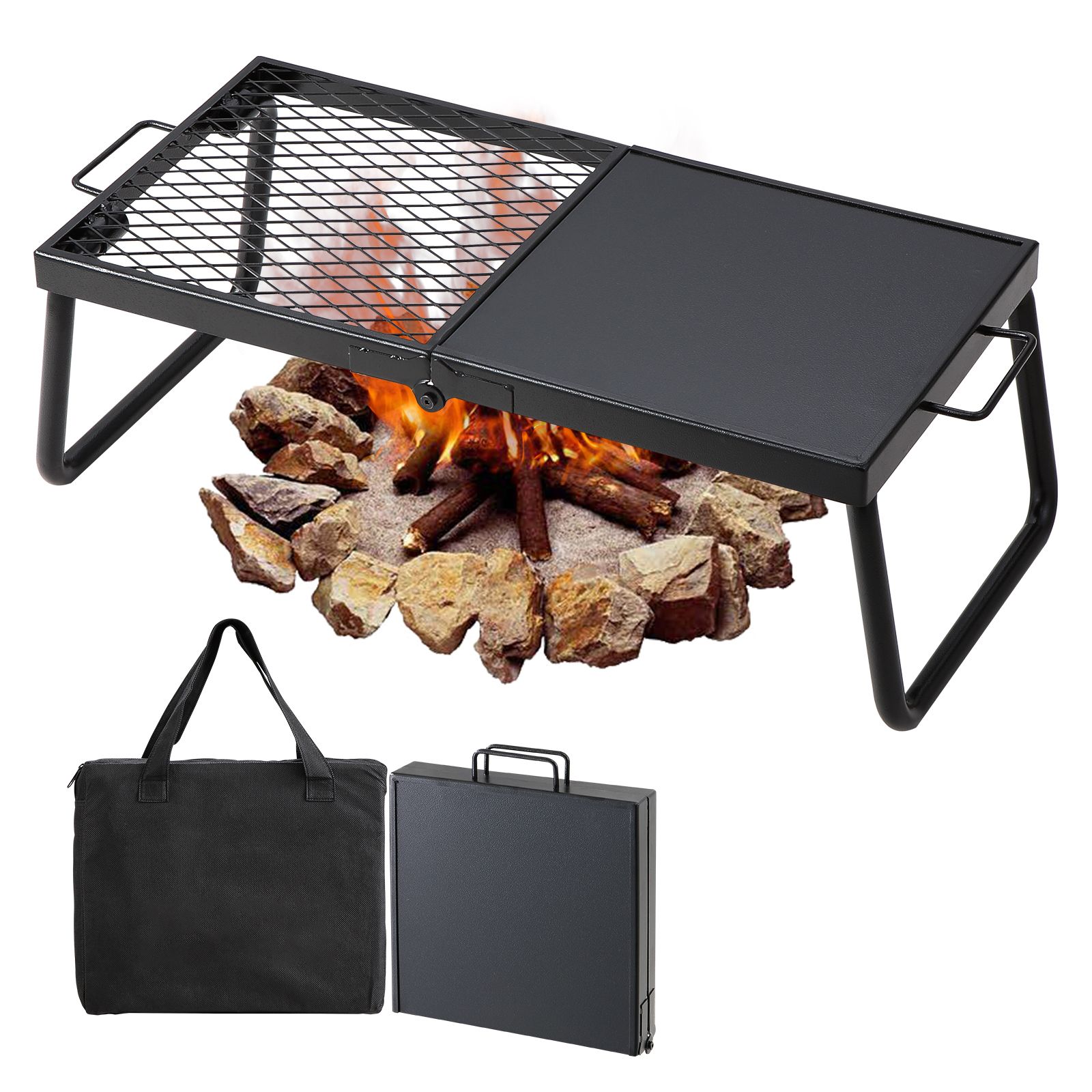 折りたたみ式キャンプファイヤーグリル、頑丈なスチールメッシュ - Camping Cooking Over Fire のレビューと価格