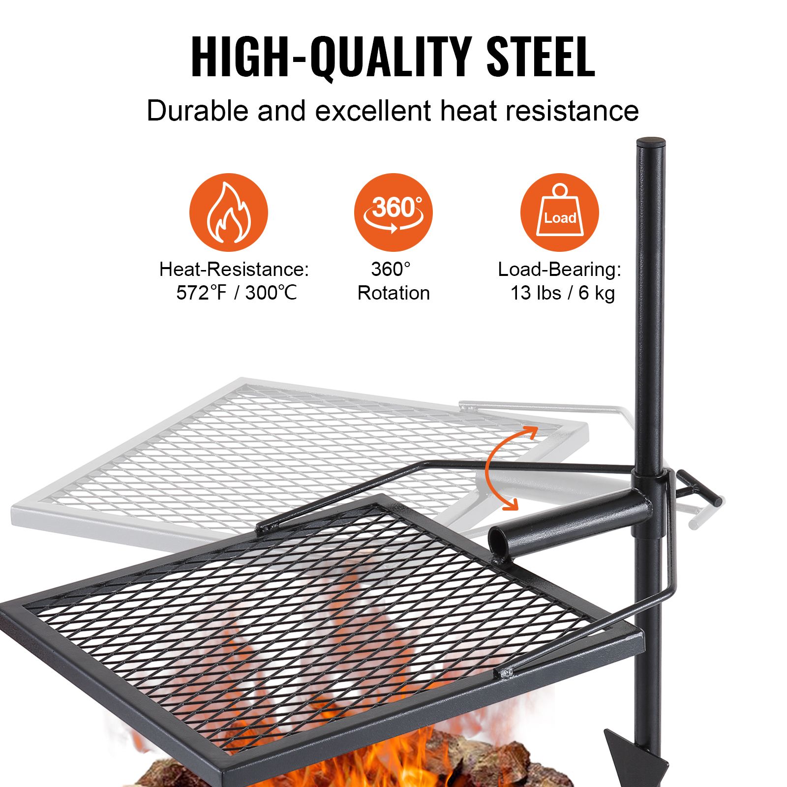 回転式キャンプファイヤーグリル、焚き火台用グリル網、頑丈なス - Camping Cooking Over Fire のレビューと価格