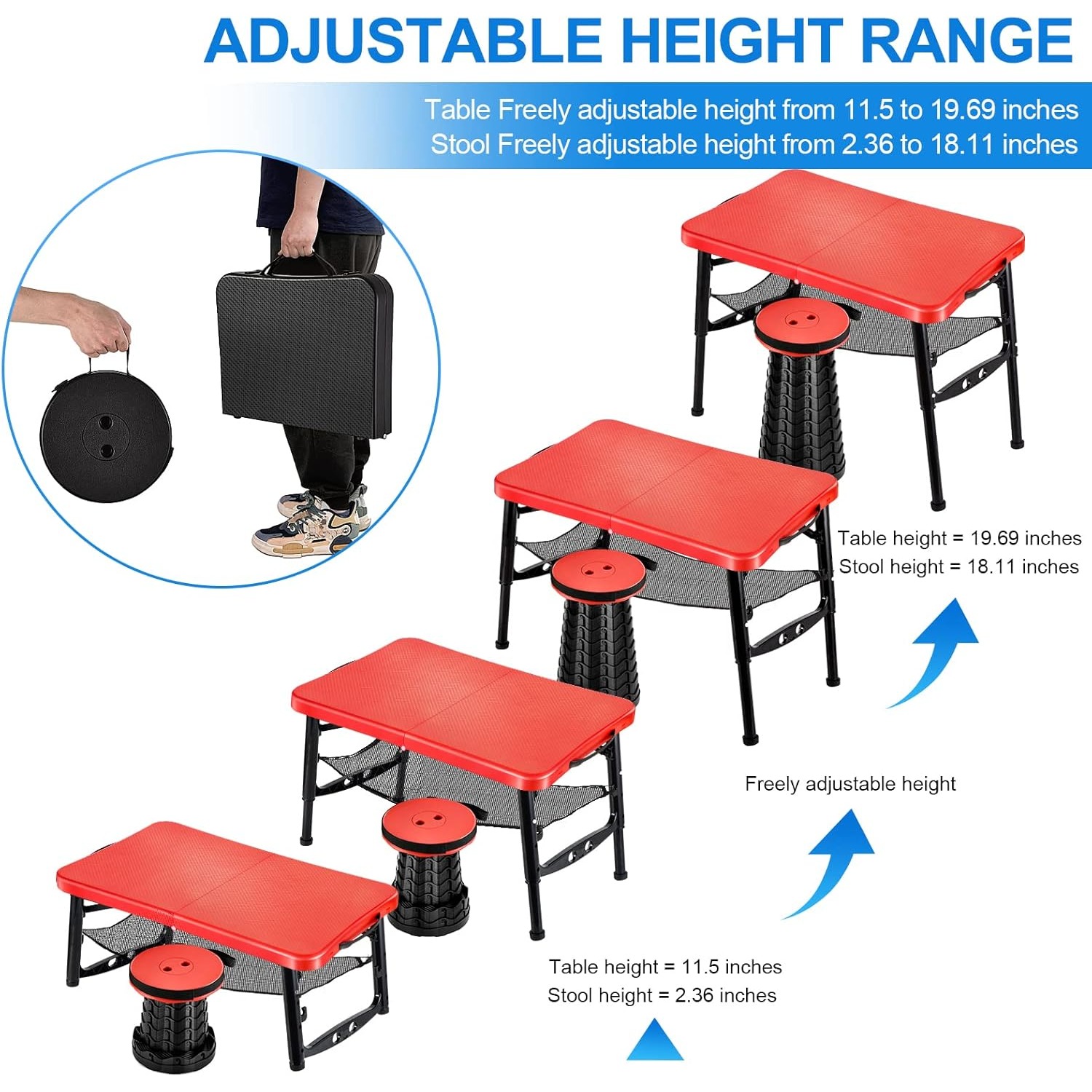 格納式折りたたみテーブル & スツールセット ポータブル キ - Camping Cooking Table Foldable のレビューと価格