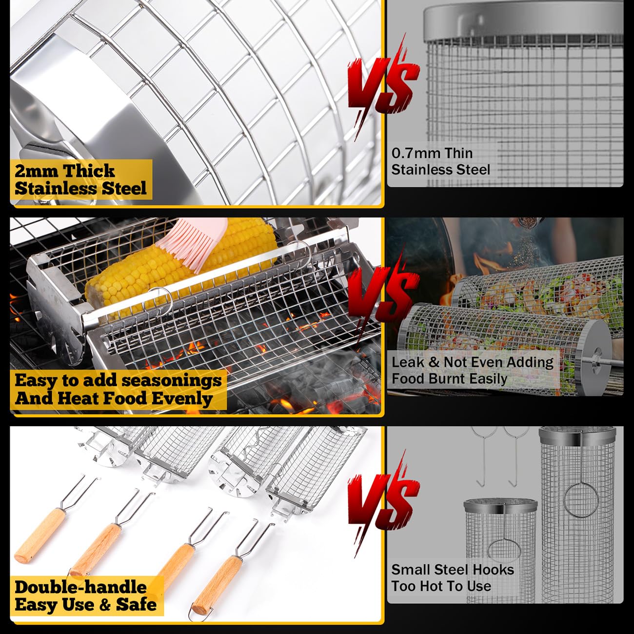 BUYYES ローリンググリルバスケット BBQ メッシュチ - Camping Cooking Basket のレビューと価格